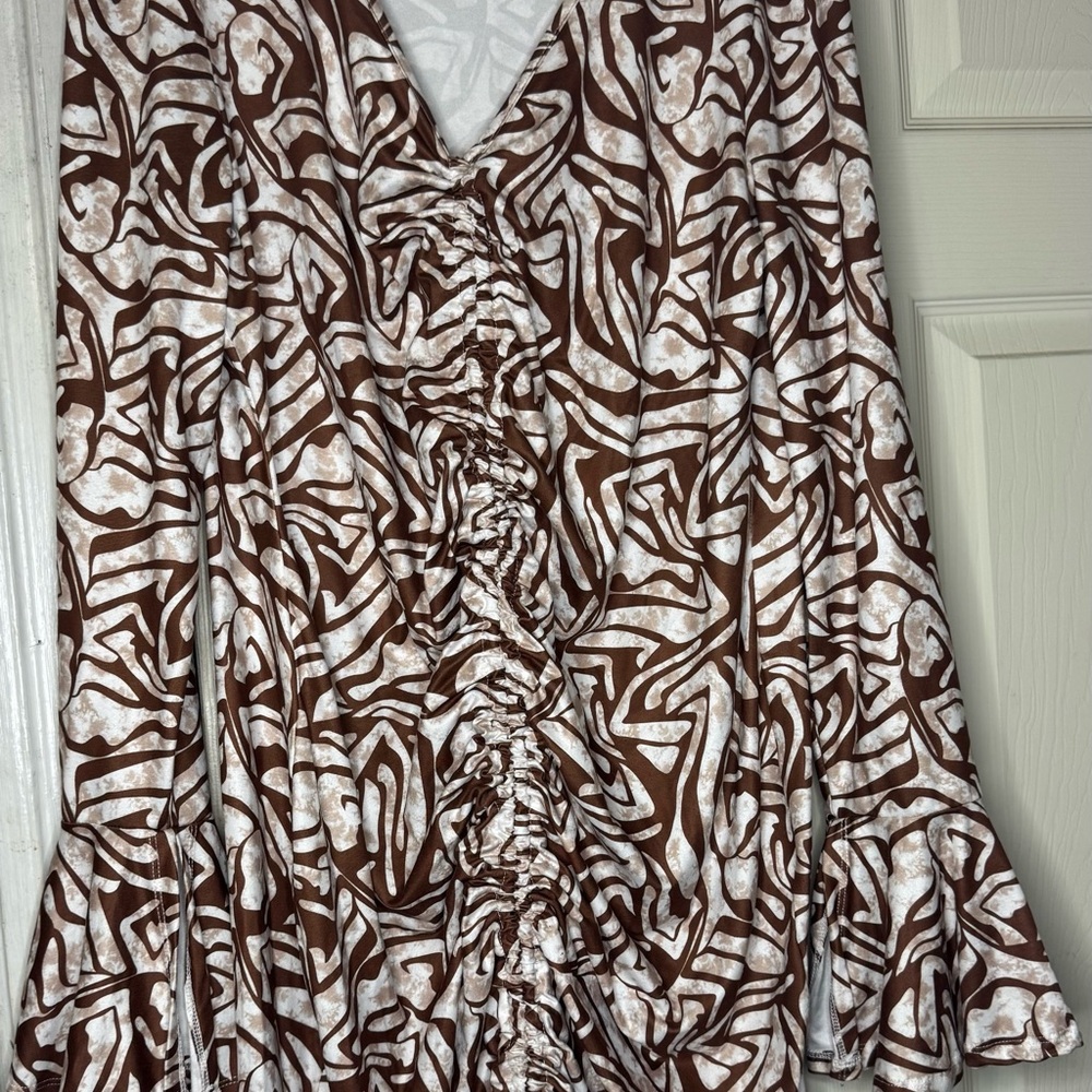 Brown and White Patterned Disco Dress
